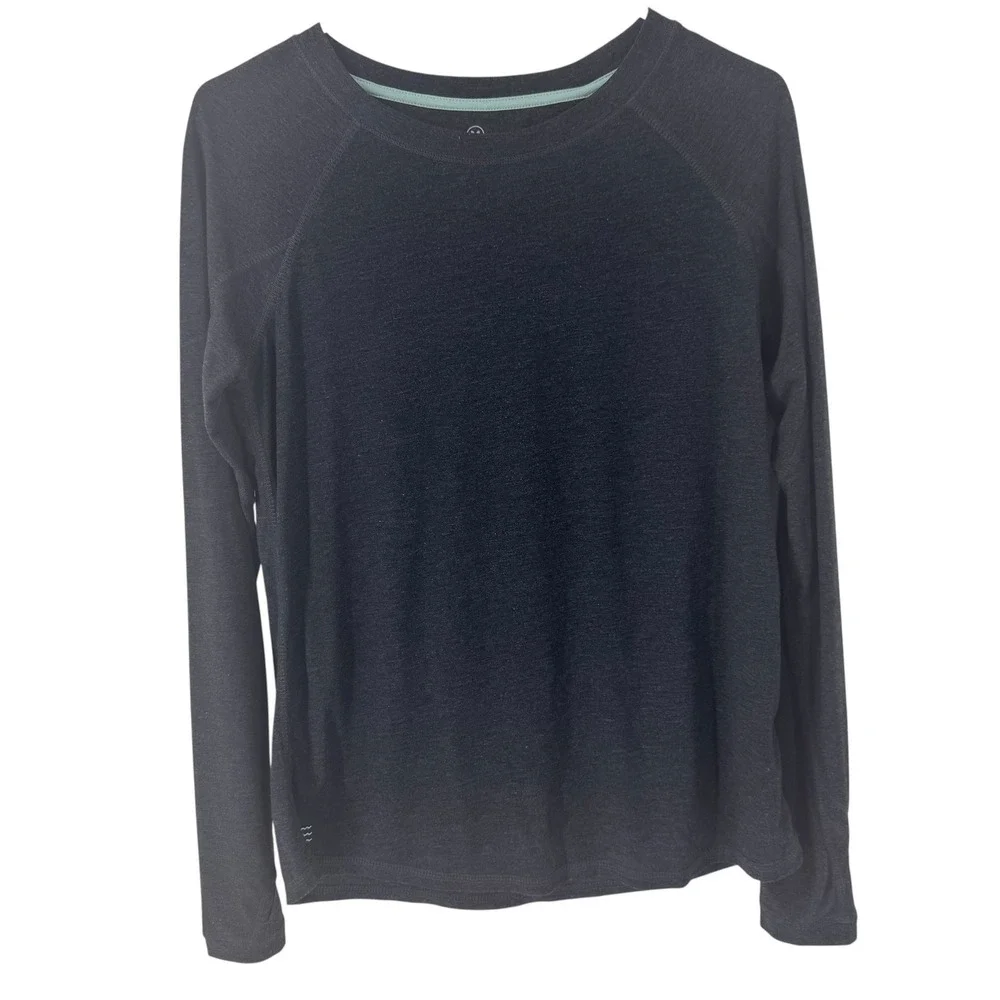 Free Fly Women Bamboo‎ Heritage Long Sleeve Top Blue/Grey Sz M Raglan Crew Neck